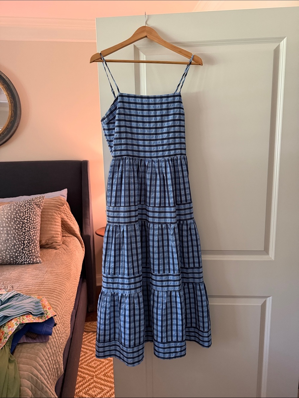 THML Blue and Navy Striped Tiered Maxi Dress